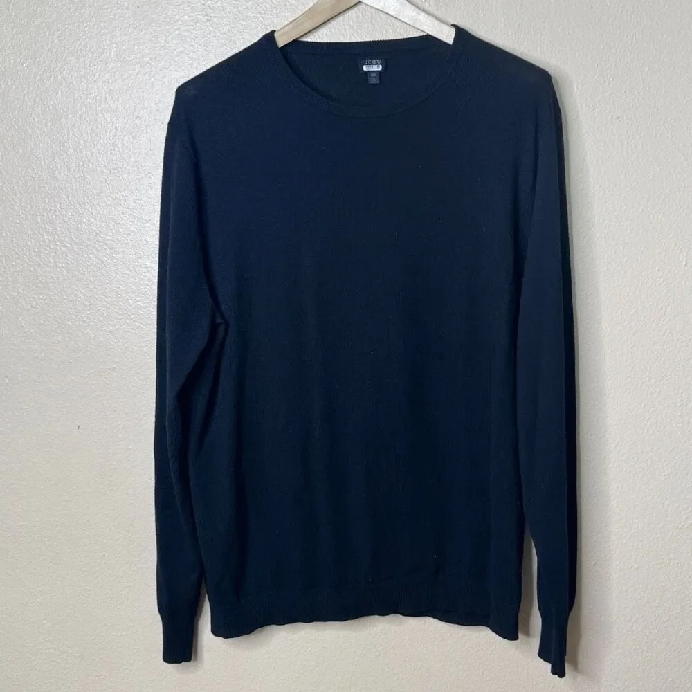 J. Crew Sweater Mens XLT Black Crewneck Knitted Merino Wool Pullover Classic Fit